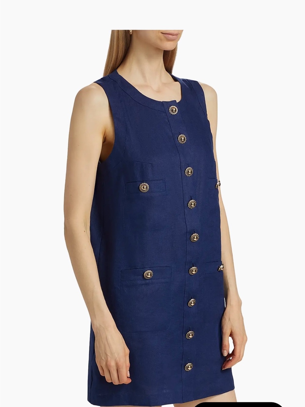 Reformation Navy Blue Sleeveless Button Shift Dress